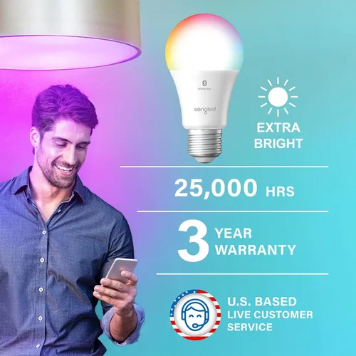 Vista 2 de Sengled Bombilla Alexa equivalente a 100 vatios con malla Bluetooth que cambia de color, bombillas inteligentes que funcionan solo con Alexa