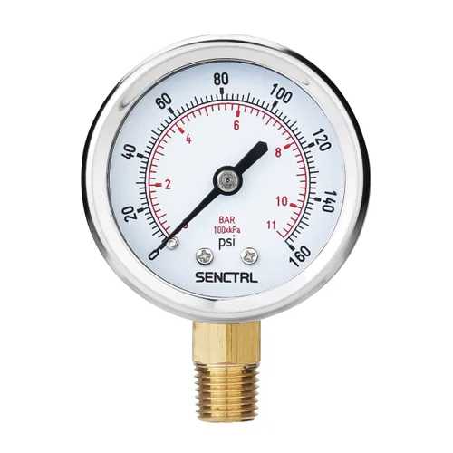 Vista 11 de SENCTRL - Medidor de presión de vacío de 30inHg, esfera de 2", NPT de 1/8, montaje inferior, estuche de acero inoxidable, resistente al agua