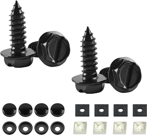 Vista 10 de YALOK Tornillos antirrobo para matrícula, kit de montaje M6, juego negro de At-negro