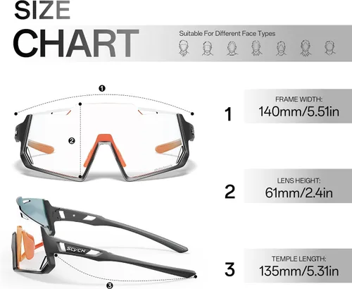 Vista 5 de SCVCN Gafas de ciclismo fotocromáticas Gafas de sol deportivas transparentes hombres mujeres MTB BMX Running Driving
