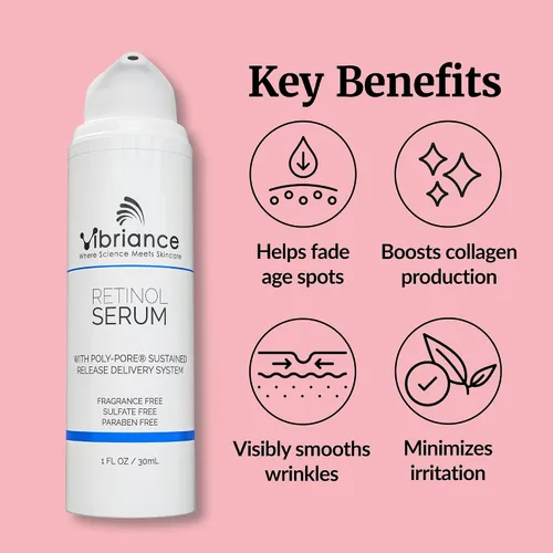 Vista 4 de Vibriance Suero de retinol para la cara, reduce la apariencia de arrugas profundas y poros grandes, mejora el tono, mejora la tez, crema de noche