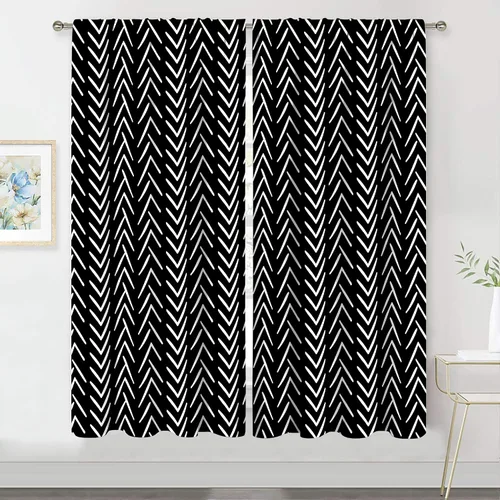 Vista 9 de MESHELLY Boho Kitchen Curtains 27.5Wx39H Inch Rod Pocket Black and White Modern Abstract Minimalist Geometric Tassels Chic Bedroom Window Drapes