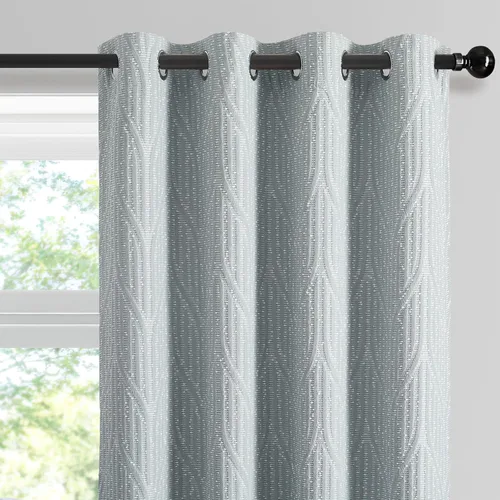 Vista 10 de Cortinas opacas de jacquard blanco y arena cálida, 52 pulgadas de ancho y 96 pulgadas de largo, 2 paneles, aislamiento térmico, reducción de ruido