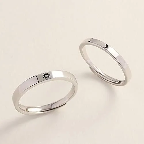 Vista 3 de Juego de 2 anillos a juego para parejas, anillos de promesa de sol y luna, anillos ajustables a juego para parejas, anillos de promesa, anillos