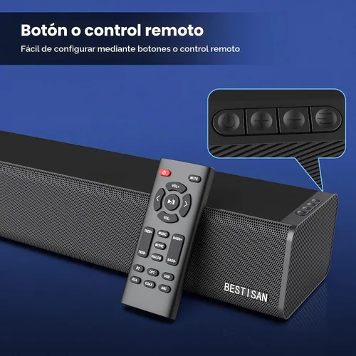 Vista 5 de Barra de sonido, BESTISAN Barra de sonido de 50 vatios con HDMI, óptico, AUX, USB, salida de subgraves y conexión Bluetooth, DSP, bajo ajustable, 16