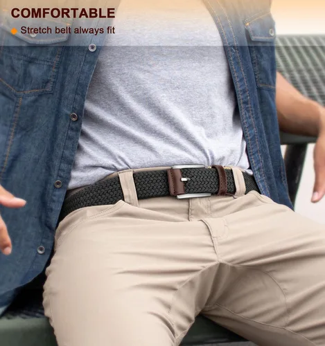 Vista 3 de BULLIANT Cinturón para hombre, paquete de 2 unidades, elástico trenzado para hombre, para golf, caza, pantalones de mezclilla, 1 38 pulgadas