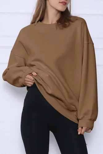 Vista 4 de Trendy Queen Sudaderas de gran tamaño para mujer, sudaderas con capucha de forro polar con cuello redondo, suéteres cómodos, ropa de otoño e
