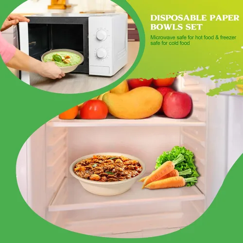 Vista 6 de greensight Cuencos de papel para servir para ensalada, helado, postre y sopa caliente, 32 onzas, resistentes, ecológicos, desechables