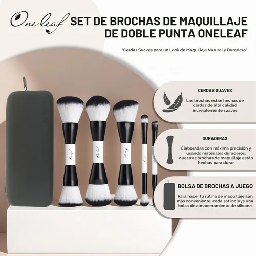 Vista 2 de Oneleaf Juego de brochas de maquillaje - Pinceles de doble punta para maquilladores profesionales