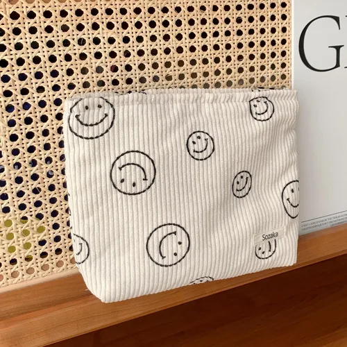 Vista 4 de Bolsas de cosméticos para mujer, bolsa de cosméticos de pana, bolsos estéticos para mujer, bolsos de mano con puntos sonrientes, organizador