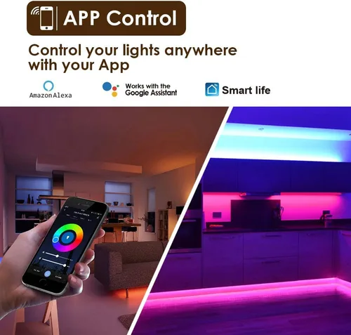 Vista 5 de Ligts LED inteligentes para debajo del gabinete, RGB multicolor, compatibles con Alexa, Google Home controlada por voz debajo de la encimera