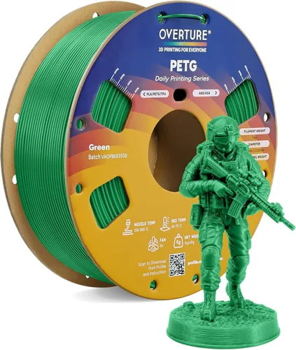 Vista 17 de OVERTURE - Filamento PETG de 1/16 de pulgada (1.75 mm) para impresora 3D y FDM, bien enrollado, duradero, carrete de 4.4 libras, dureza firme