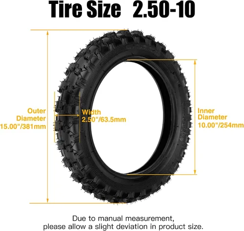 Vista 3 de FVRITO Neumático y tubo interior para motocross 2.50-10 compatible con XR50 CRF50 QG-210 Baja DR49 TaoTao DB10 PW50 JR50 DR-Z70 Pit Bike Motovox