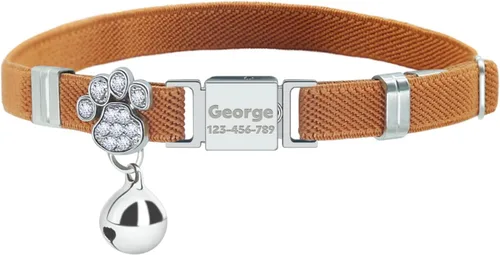 Vista 18 de Collares elásticos de seguridad personalizados para gatos con campana, collares elásticos personalizados con láser para niñas, niños, gatos