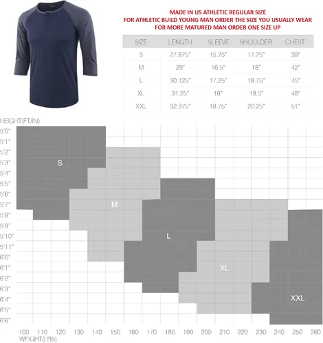 Vista 3 de HETHCODE Camiseta casual de manga 34 para hombre, ajuste raglán, suave, para béisbol