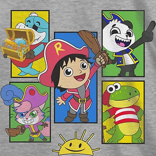 Vista 2 de Ryan's World Camiseta para niños - Ryan Toys Review - Camiseta oficial (gris jaspeado, talla S-4), Gris jaspeado