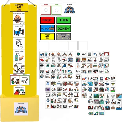 Vista 21 de Programa visual para niños – 133 tarjetas de plástico duraderas con imágenes y monedas con lazo suave Tabla de rutina diaria y recompensas por