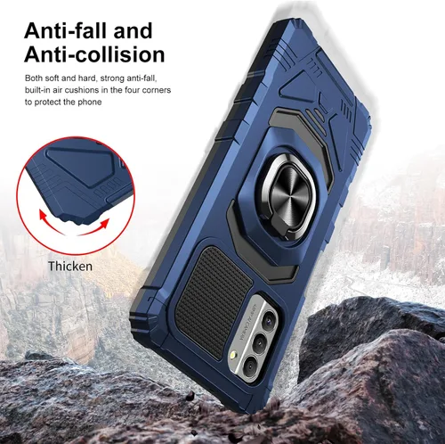 Vista 4 de Funda protectora para Nokia G310 5G con protector de pantalla de vidrio templado, grado militar, resistente a prueba de golpes, con soporte de Azul