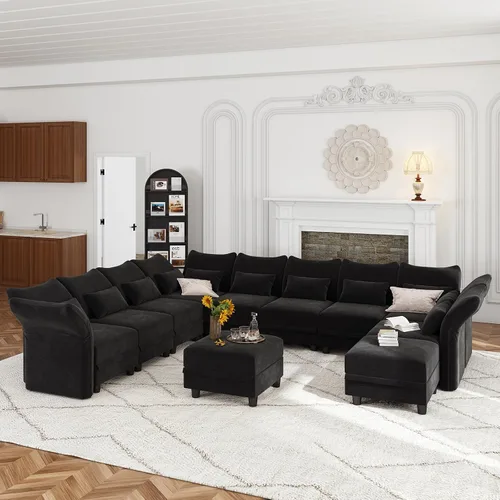 Vista 31 de LLappuil Sofá modular de 14 plazas con almacenamiento, sofás modulares grandes en forma de U para sala de estar con respaldos de brazos ajustables