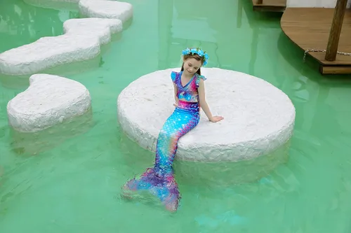 Vista 3 de DNFUN Colas de sirena para nadar para niñas, traje de baño de sirena con monoaleta