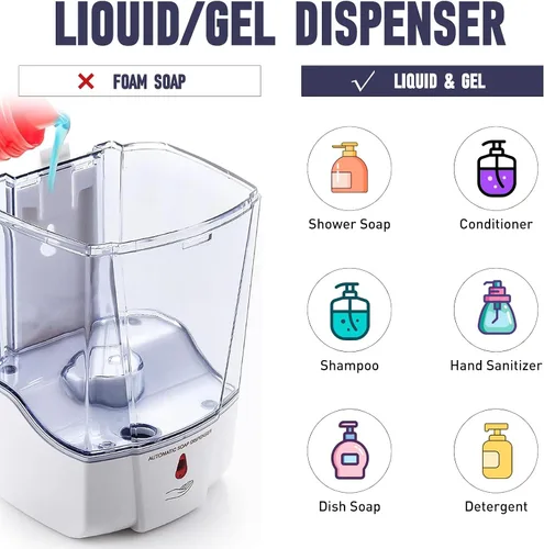 Vista 3 de Dispensador de Jabón de Montaje en Pared, Dispensador Automático de Desinfectante de Manos 600ml Gel y Líquido Sin Contacto Dispensador de Jabón