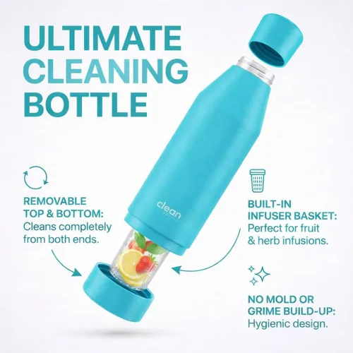 Vista 3 de THE CLEAN HYDRATION Co. Botella de agua aislada con infusor de frutas, botella inferior extraíble de acero inoxidable, aislada al vacío de doble