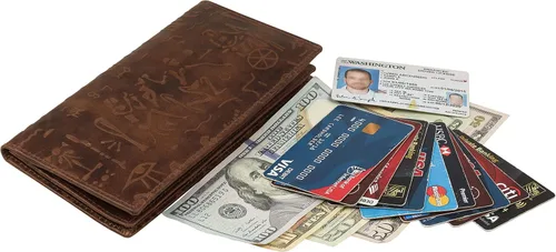 Vista 4 de Mou Meraki Cartera larga plegable de piel auténtica para hombre con bloqueo RFID