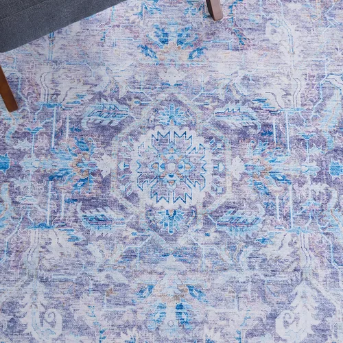 Vista 6 de SAFAVIEH Alfombra lavable Tucson Collection - 2'6" x 4', morado y azul, antideslizante y fácil de limpiar, ideal para sala de estar, dormitorio