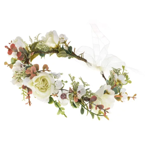 Vista 2 de Vividsun Corona de flores de hoja verde para novia, diadema floral de eucalipto, festivales de boda, accesorios de fotos (C- hoja blanca)