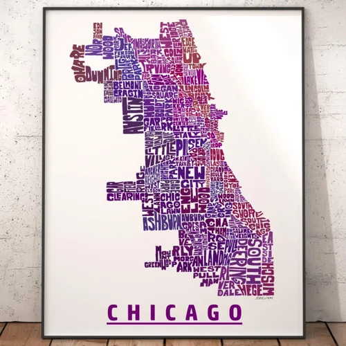 Vista 6 de Impresión del mapa del vecindario de Chicago, impresión firmada de mi arte original de mapa de tipografía de Chicago dibujado a mano