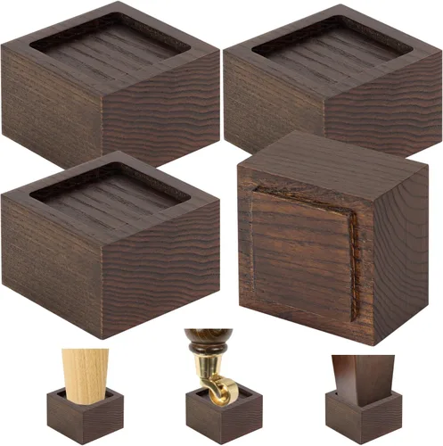 Vista 10 de FASONLA Elevadores de cama (juego de 4) – Elevadores de muebles de madera maciza de roble elevadores de altura de 2 pulgadas con agujero empotrado