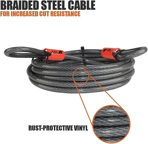 Vista 6 de BV Candado de seguridad de cable resistente de 7 pies con bucles – Cable de acero trenzado extra grueso de 10 mm (3/8"), resistente al corte y a