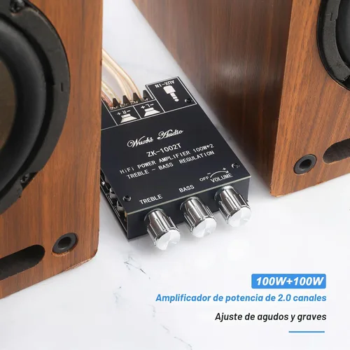 Vista 3 de 200W Bluetooth 5.0 Placa de Amplificador de Audio Estéreo de Potencia con Control de Agudos y Graves 2.0 Canal Mini Amplificador Digital Inalámbrico