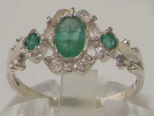 Vista 2 de Anillo de plata de ley 925 auténtica esmeralda para mujer