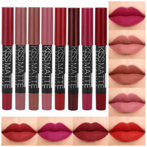 Vista 23 de evpct 3 piezas de lápiz crayón delineador de labios mate metálico rosa natural ligera y lápiz labial Set de larga duración impermeable que coincide