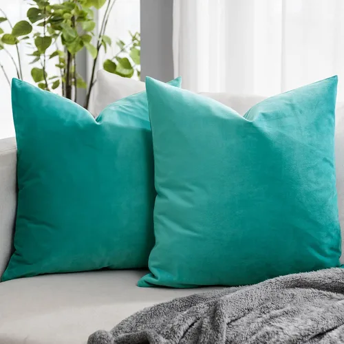 Vista 11 de Juego de 2 fundas de almohada decorativas de terciopelo de 14 x 14 pulgadas con cremallera, fundas de cojín cuadradas suaves y lisas de lujo