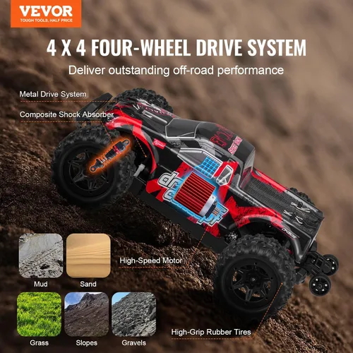 Vista 2 de VEVOR Auto de control remoto a escala 1:18 para adultos, 22.4 mi/h de alta velocidad, todo terreno, impermeable, IPX4, eléctrico, 4WD, todoterreno