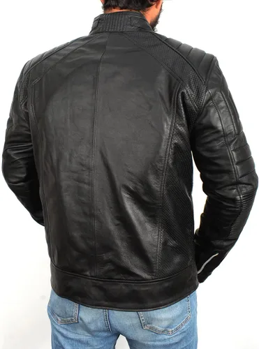 Vista 5 de LP-FACON Chaqueta de cuero para hombre con armadura Vintage Cafe Racer Powersports Equipo de protección Moto Biker Chaqueta acolchada