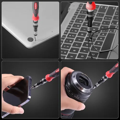 Vista 7 de ORIA Kit de Destornilladores de Precisión, Mini Juego de Destornilladores, 61 en 1 con 57 Puntas de Herramientas de Reparación con Eje Flexible Rojo