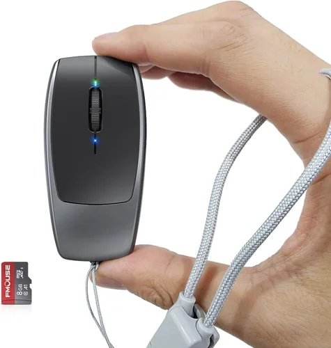 Vista 9 de FMOUSE Mini 2-en-1 Ratón Inalámbrico Bluetooth y Lector de Tarjetas TF - Tarjeta TF de 8 GB Incluida, Adaptador de Type-C a USB, Recargable, Ultra