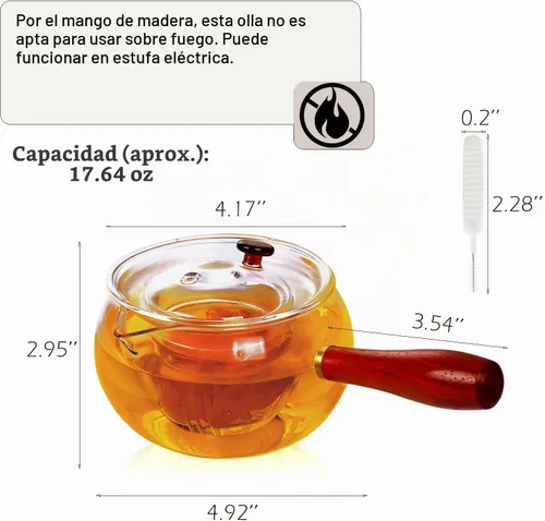 Vista 2 de WHJY Tetera de vidrio con infusor para té suelto, pequeña tetera mágica transparente para estufa, tetera japonesa transparente con mango de madera