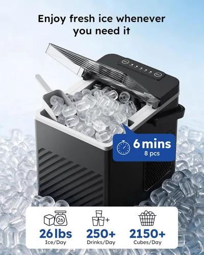 Vista 3 de Máquina de hielo compacta para encimera con mango, 26 lbs/24h