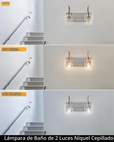 Vista 6 de foucasal - Lámpara de tocador de 2 luces de níquel cepillado sobre espejo
