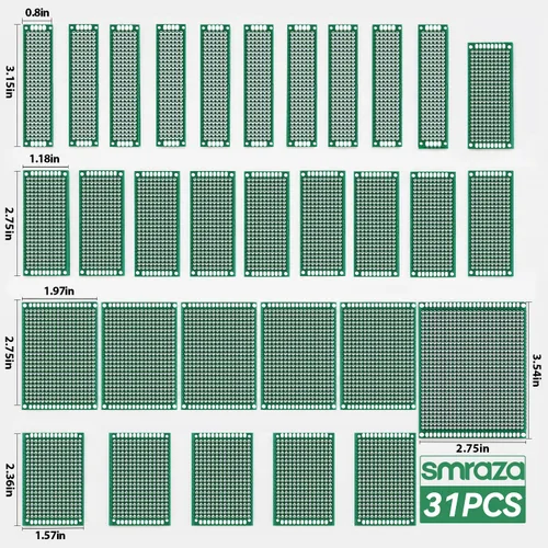 Vista 4 de Smraza Kit de placa PCB de doble cara de 104 piezas, placas de prototipo para soldadura de bricolaje y placas de circuito electrónico compatibles