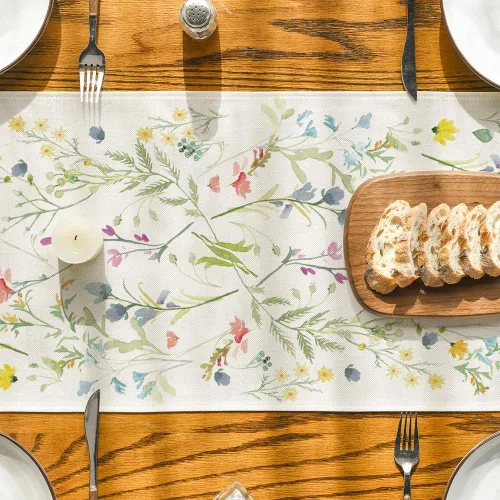 Vista 3 de Artoid Mode Camino de mesa de primavera con flores silvestres, decoración de mesa de comedor de cocina floral de verano de temporada para decoración