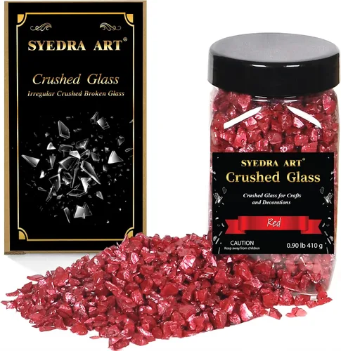 Vista 9 de Syedra - Vidrio triturado para manualidades, chips de alto brillo triturado con purpurina, piezas de vidrio roto, 0.118-0.236 in, 410G (negro)
