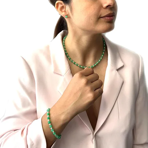 Vista 3 de . Collar de plata de ley 925 genuina de 0.236 in de jade y perlas cultivadas de agua dulce, pulsera y aretes de tuerca