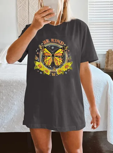 Vista 3 de CSDAJIO Camiseta casual de teñido anudado con sol y luna para mujer, camiseta de gran tamaño, camisetas gráficas holgadas para adolescentes y niñas