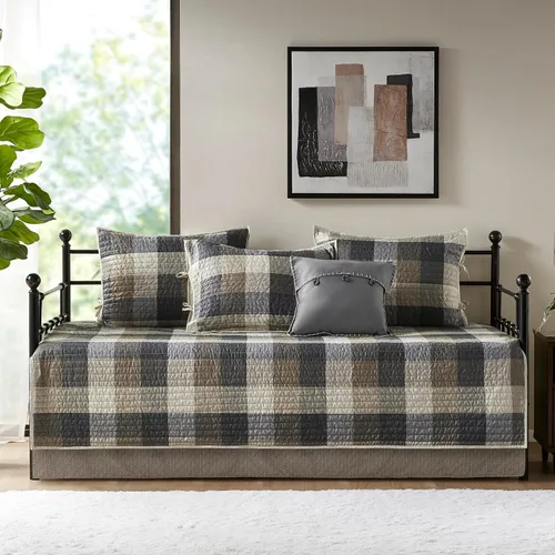 Vista 18 de Madison Park Ridge - Juego de funda para sofá cama, diseño reversible con estampado de espiga a cuadros estilo cabaña rústica, ropa de cama de lujo