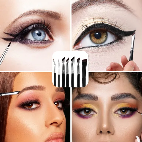 Vista 7 de Juego de 6 brochas para delineador de ojos en ángulo, delineador de ojos de precisión, sombras de ojos, juego de brochas de maquillaje en ángulo